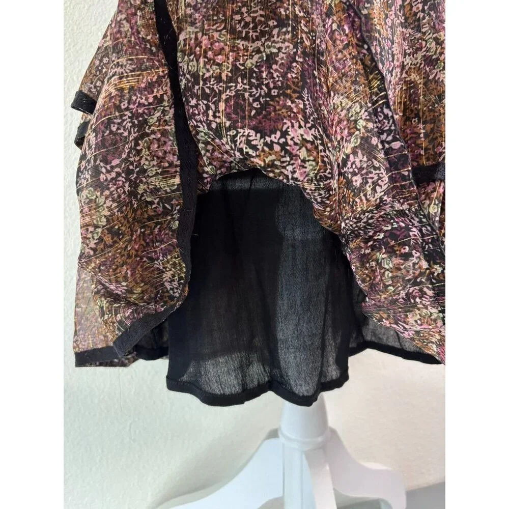 Allison‎ New York women's small brown patterned tiered mini skirt metallic NWT